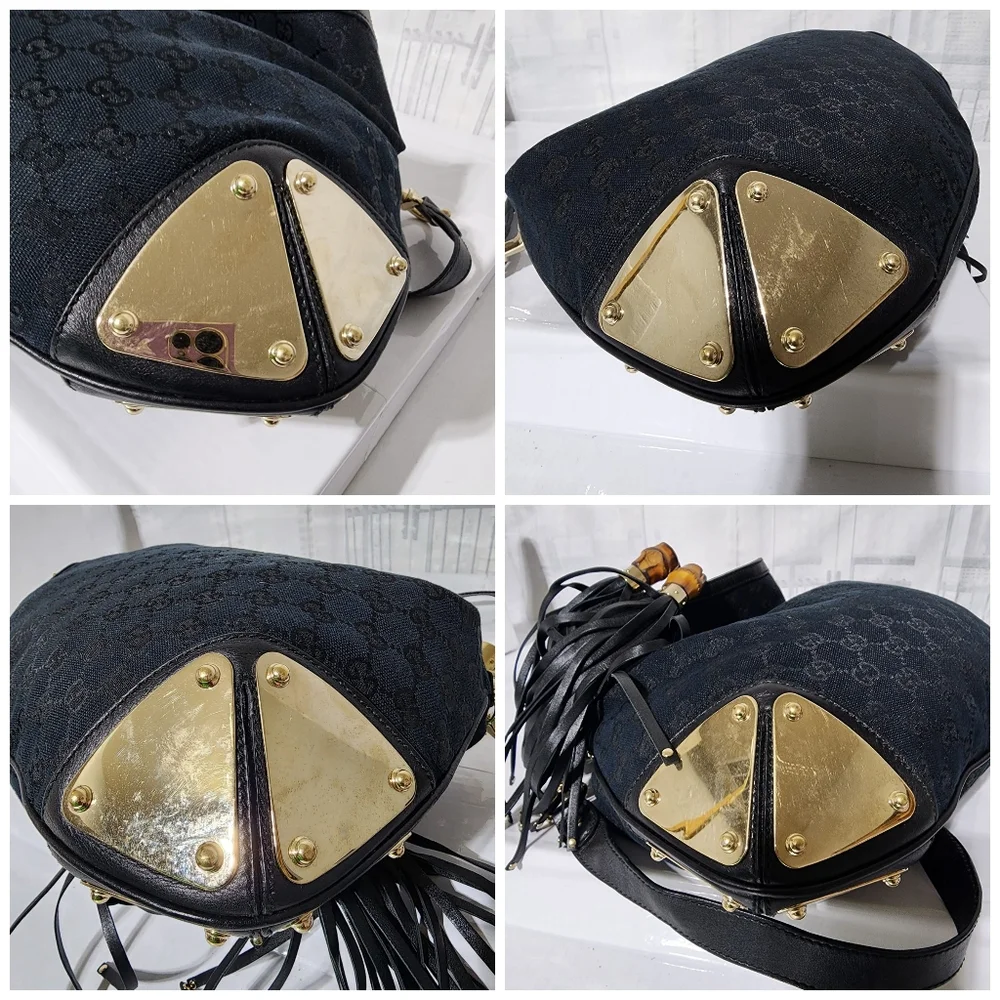 Gucci GG Canvas and Leather Medium Babouska Indy Hobo Bag Black